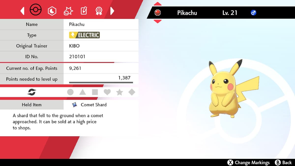 Pokemon Sword & Shield screenshot of Kibo Pikachu.