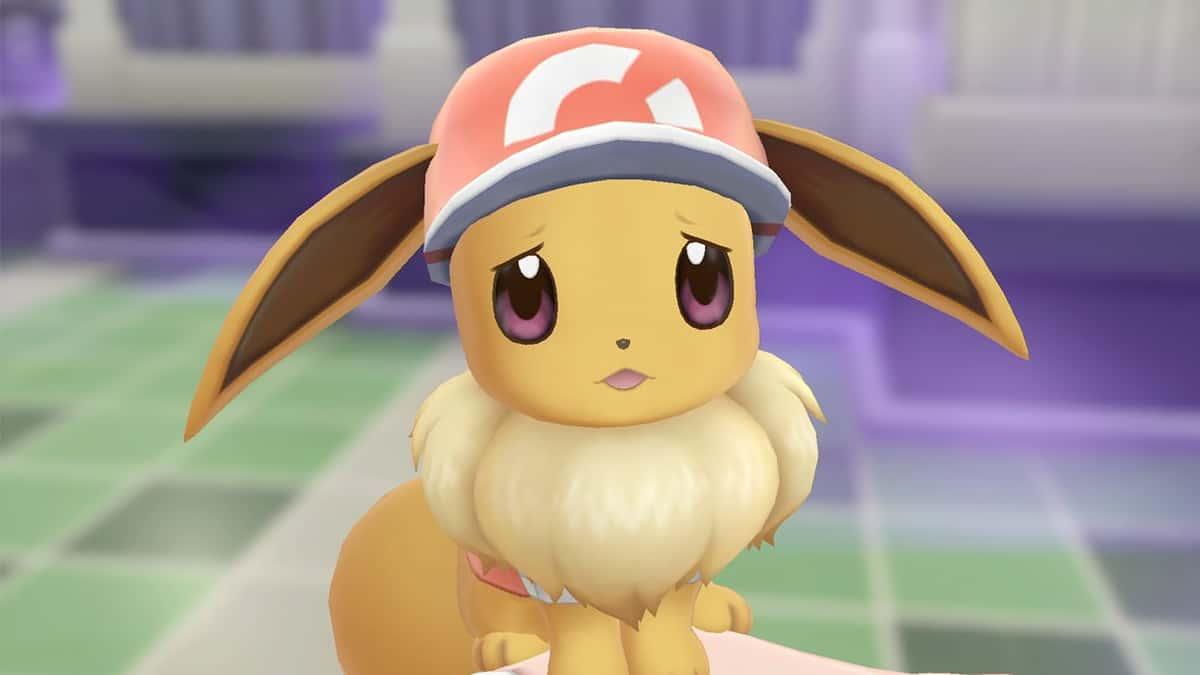 Screenshot of sad Eevee from Pokemon Let's Go.