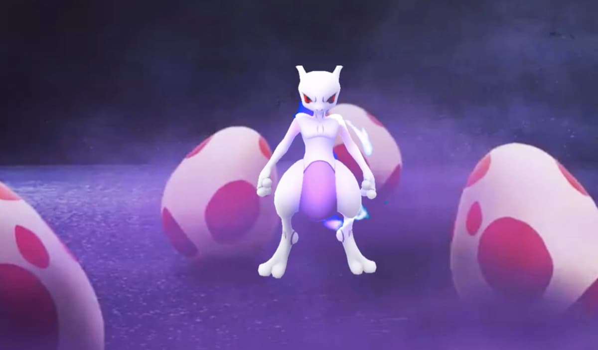 Pokemon GO Shadow Pokemon promotional featuring Mewtwo.