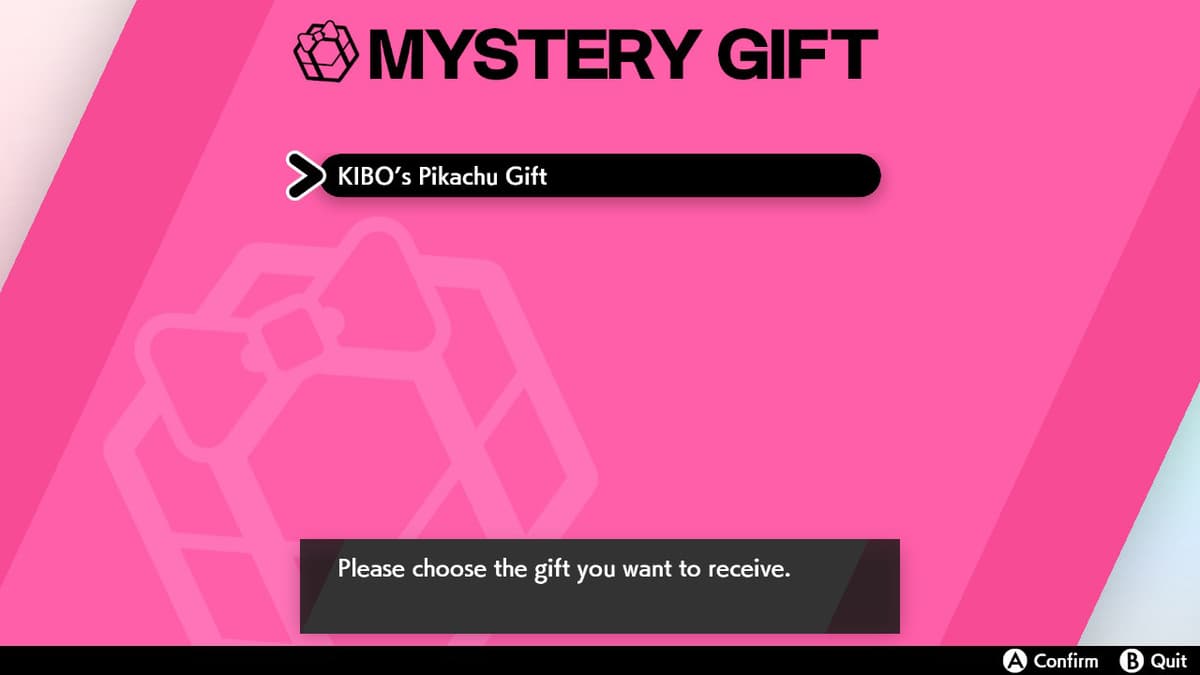 Pokemon Sword & Shield screenshot of claiming Kibo Pikachu Mystery Gift.