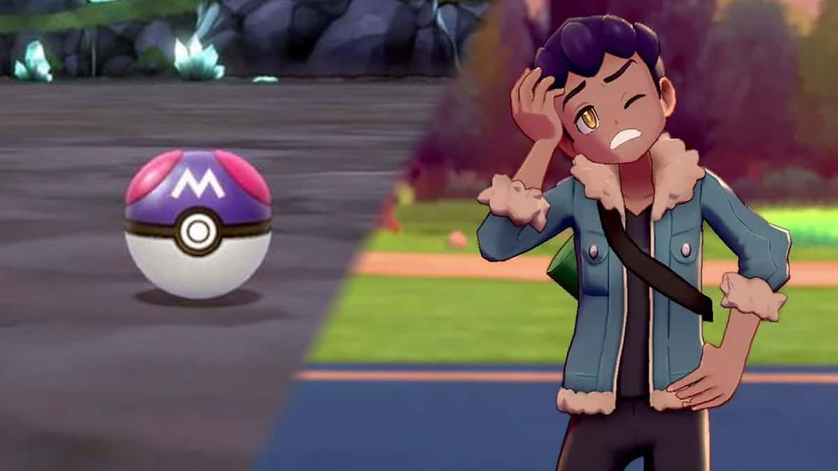 Screenshot of a Master Ball next to Pokemon Sword & Shield character Hop.