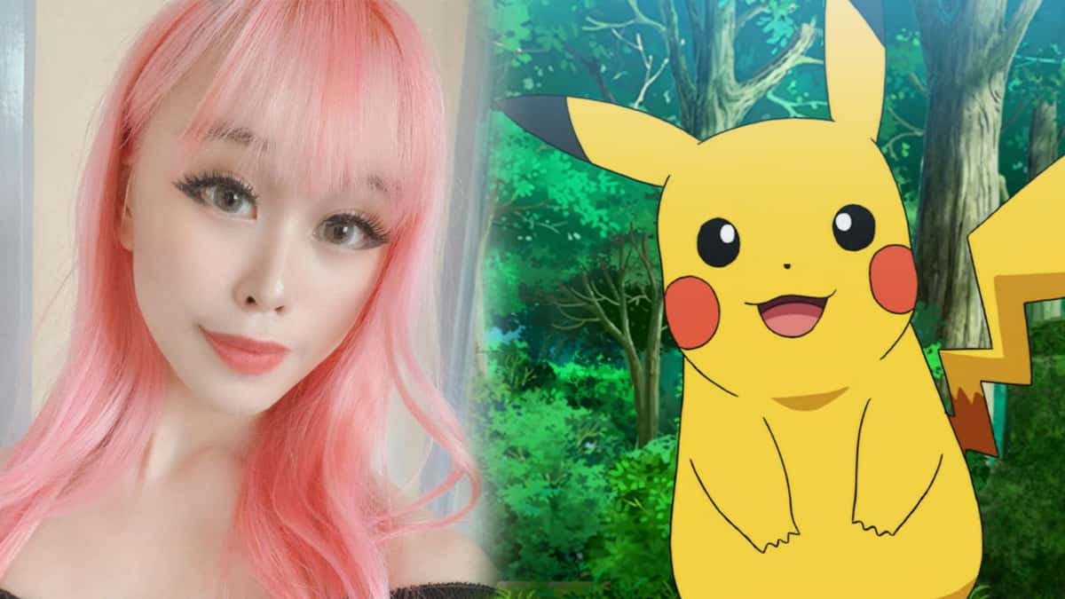 Twitch streamer Saiiren next to Pokemon mascot Pikachu.