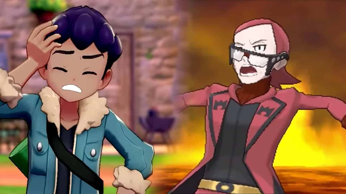 Screenshot of Sword & Shield character hop next to Alpha Sapphire Team Magma leader Maxie.