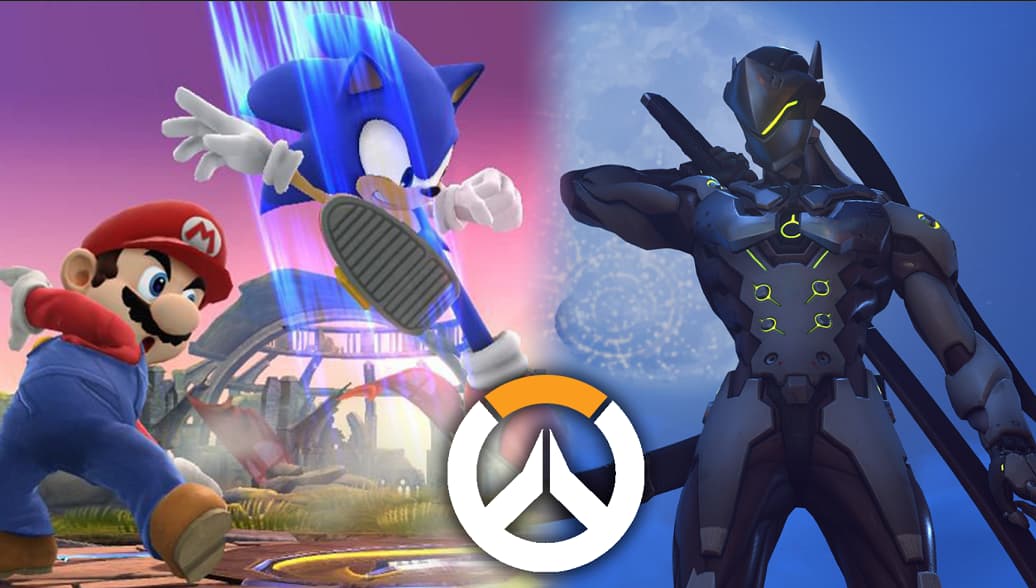 Smash Bros gameplay next to Overwatch gameplay