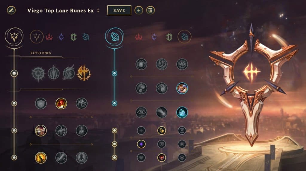 Viego Conqueror rune page in League of Legends