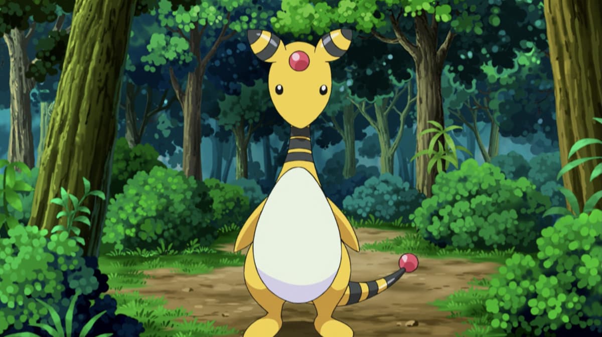 Screenshot of Ampharos in Pokemon anime.