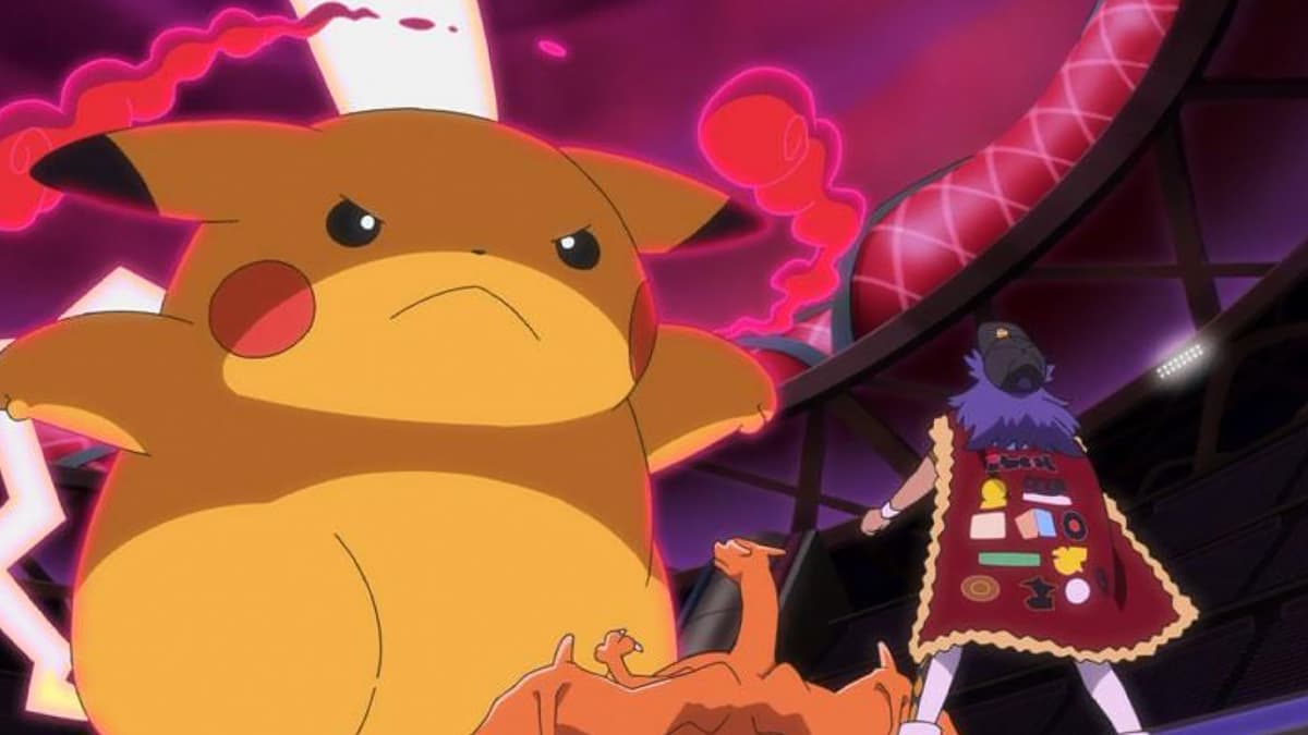 Screenshot of G-Max Pikachu in Journeys anime.