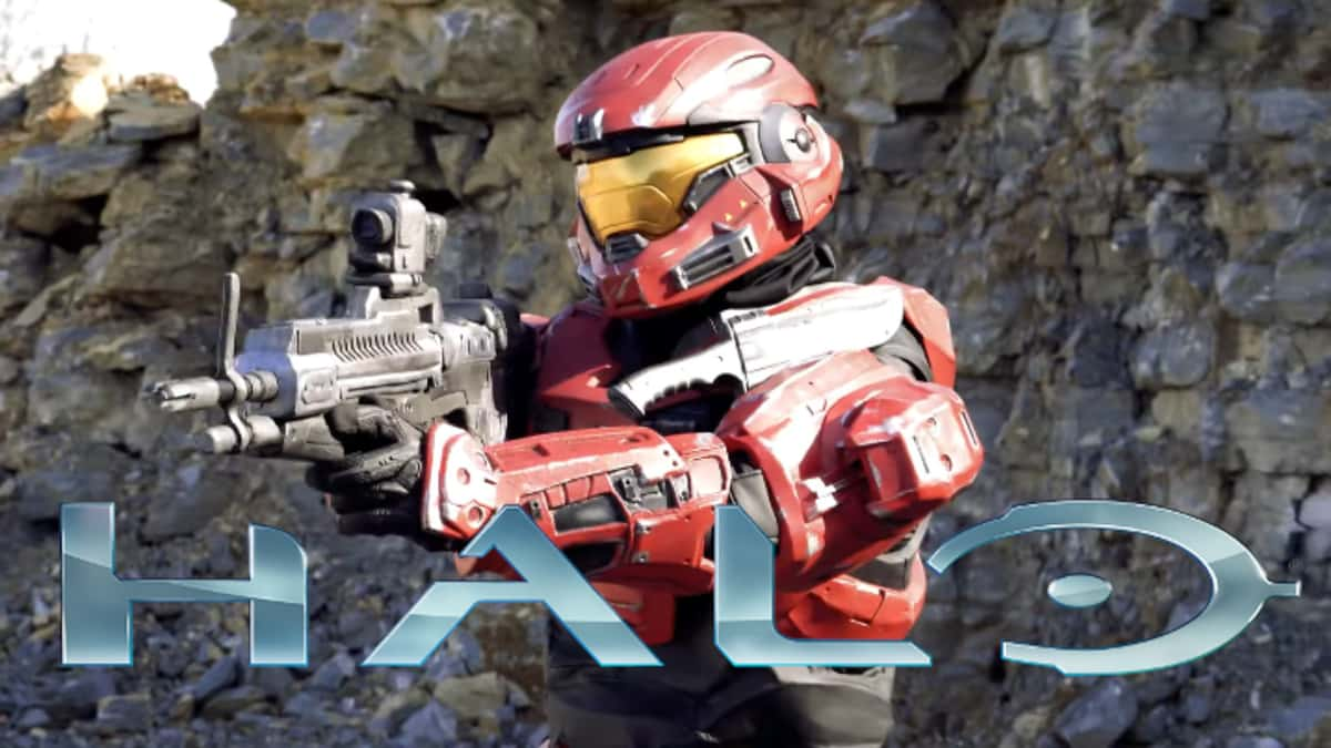 Red Spartan Halo reach cosplay with armor