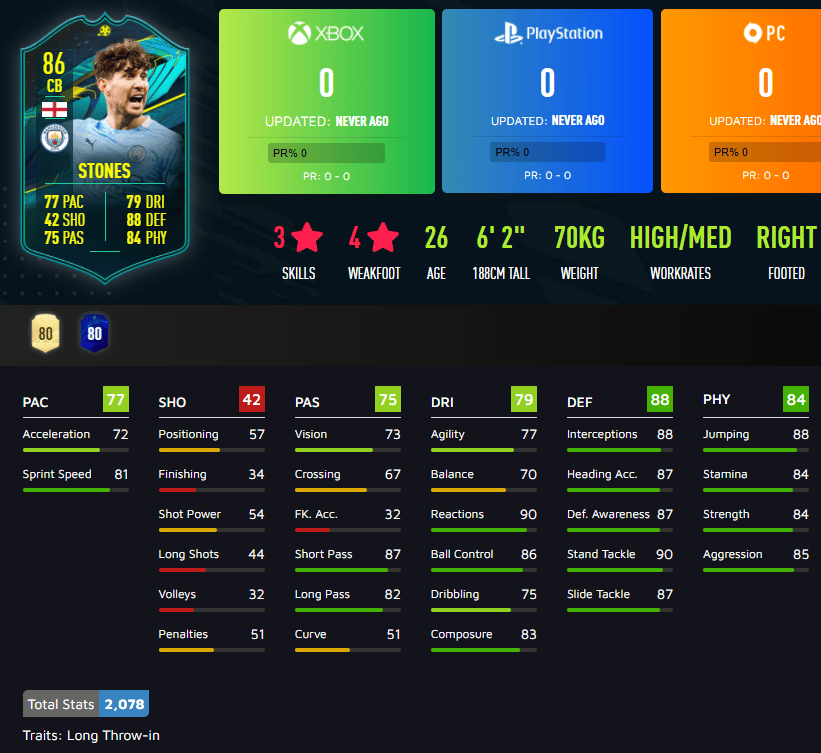 John Stones FIFA 21 Player Moments SBC