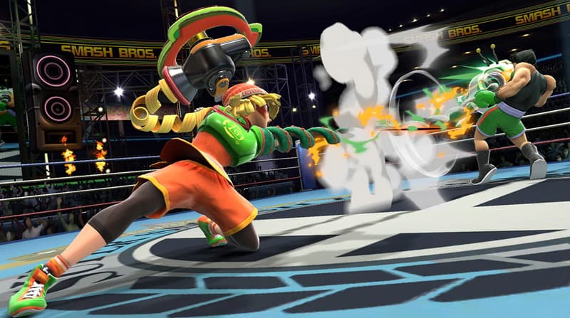 Min Min from ARMS attacks Smash fighter