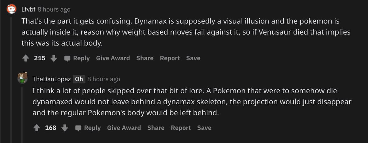 Screenshot of Pokemon fans reacting to Dynamx art.