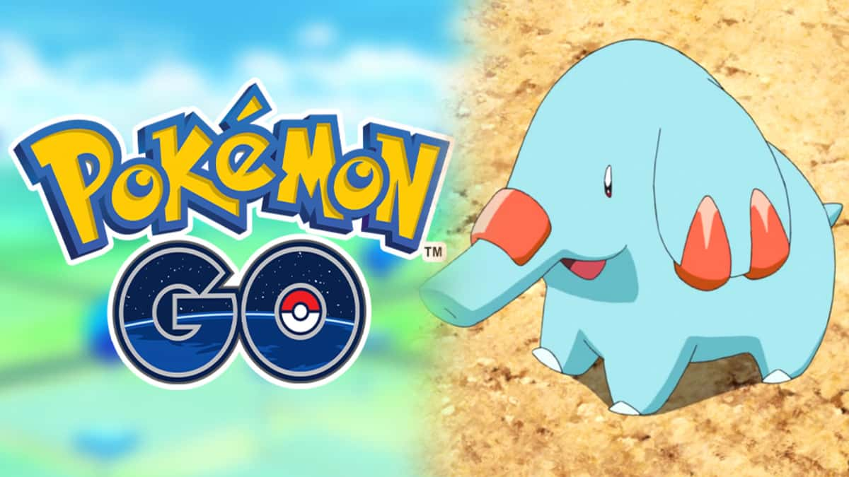 Screenshot of Pokemon Go logo next to Phanpy from Pokemon anime.