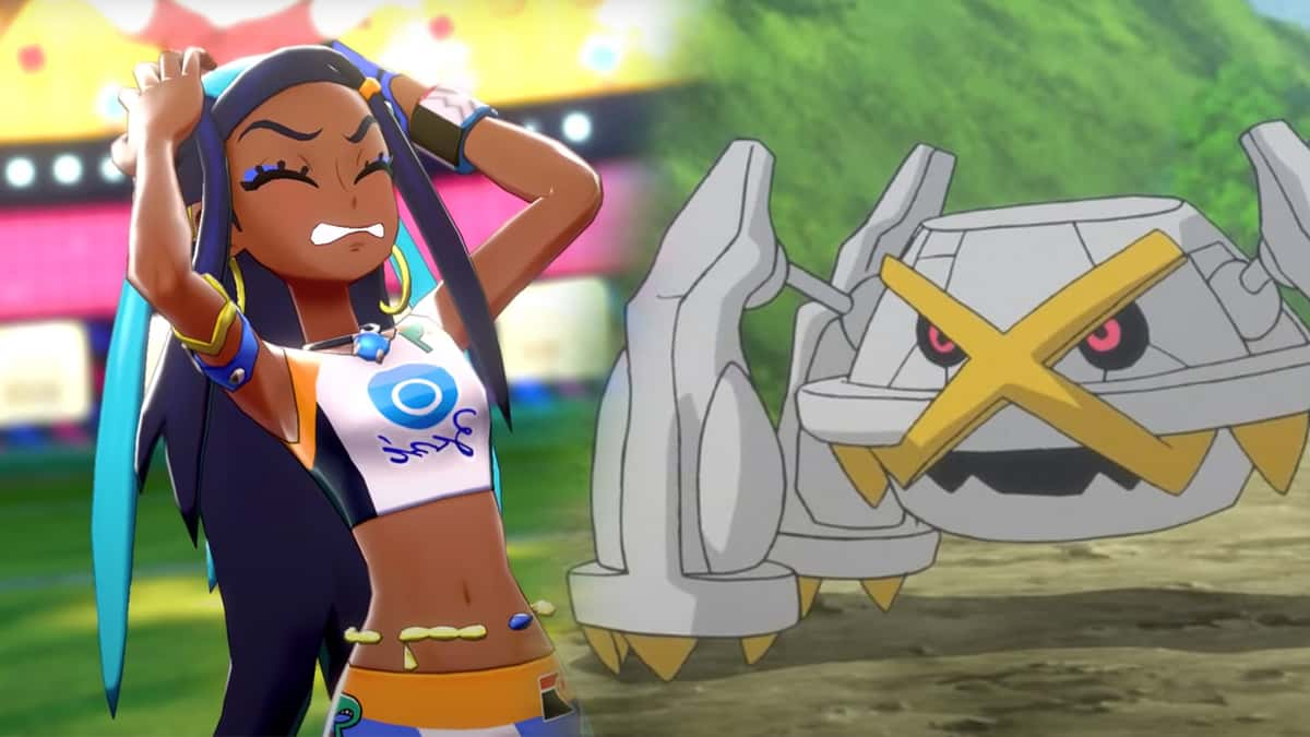 Pokemon Sword & Shield gym leader Nessa next to Metagross in anime.