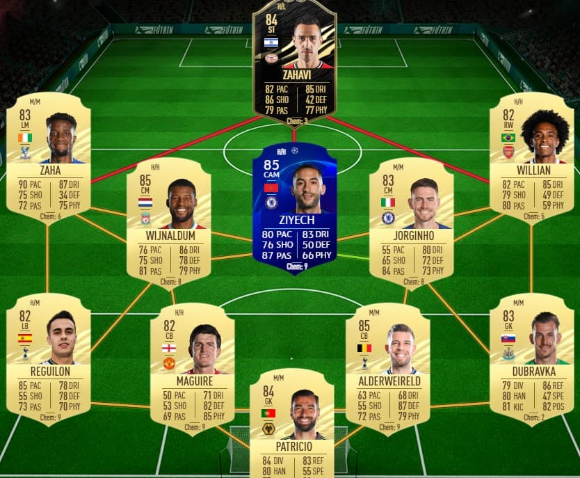 Screenshot of FIFA cards for an SBC