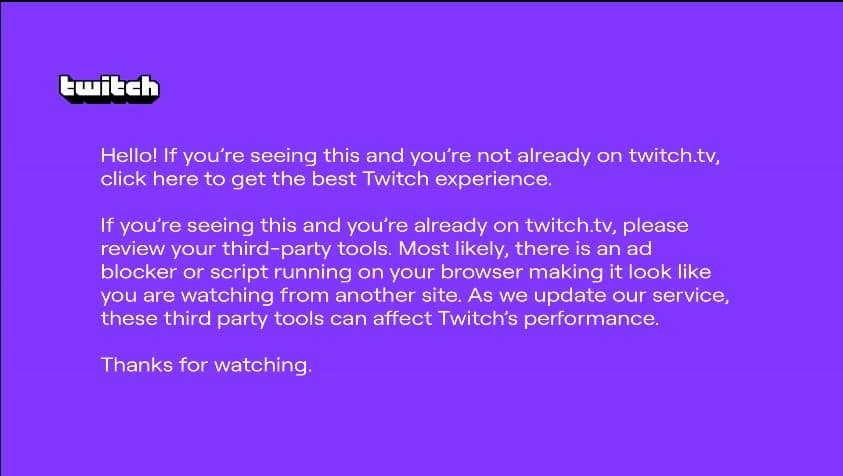 Twitch purple pop-up.