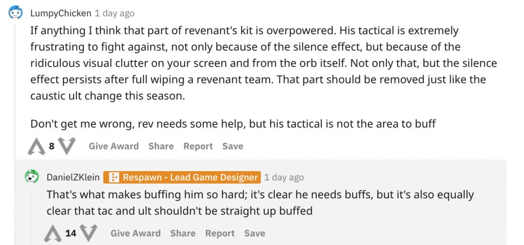 Daniel Klein response on Reddit about Rev buff