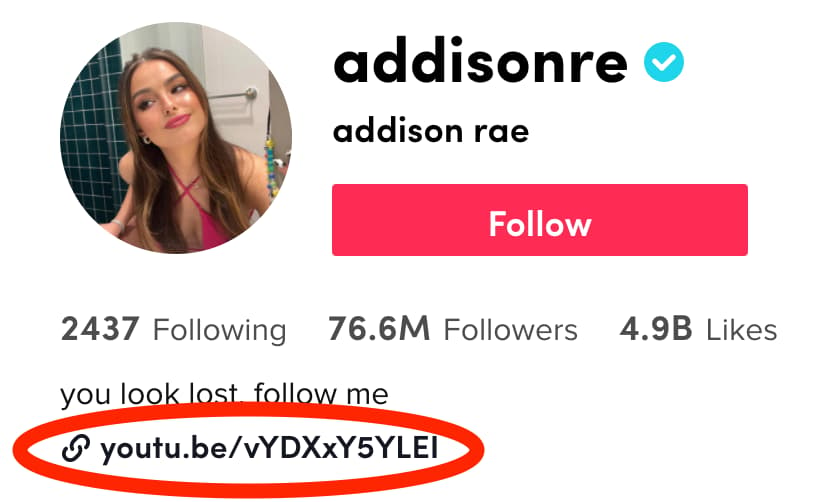 Addison Rae tiktok bio link