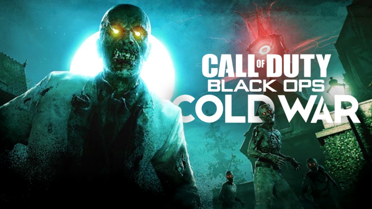 Black Ops Cold War Zombies loom over game logo "Outbreak" open world mode.