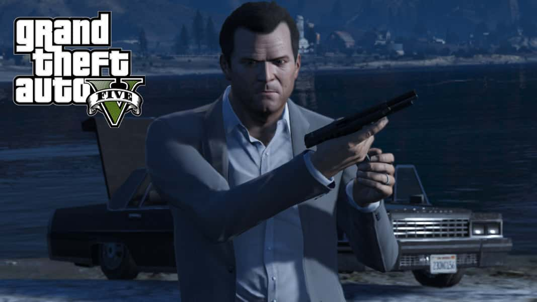 Michael from GTA 5 reloading a gun