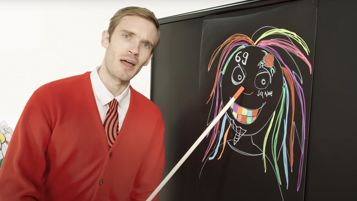 Screenshot of YouTuber PewDiePie mocking rapper 6ix9ine in Coco diss track.