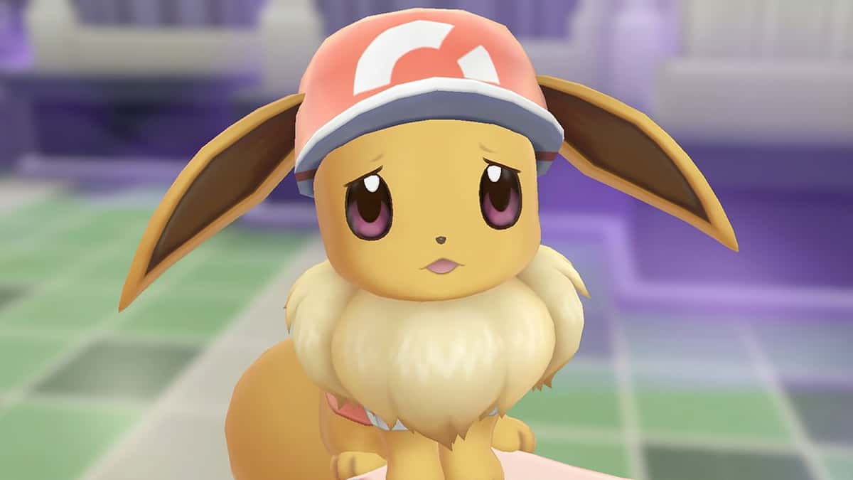 Screenshot of sad Eevee in Pokemon Lets Go Pikachu.