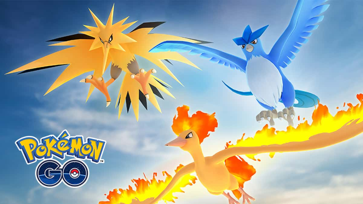 Screenshot of Moltres, Articuno,and Zapdos in Pokemon Go.