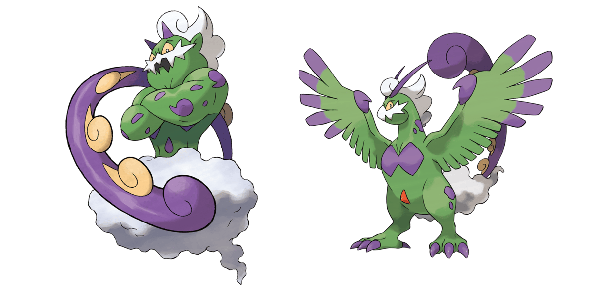 Screenshot of Pokemon Legendary Tornadus Incarnate and Therian Formes.