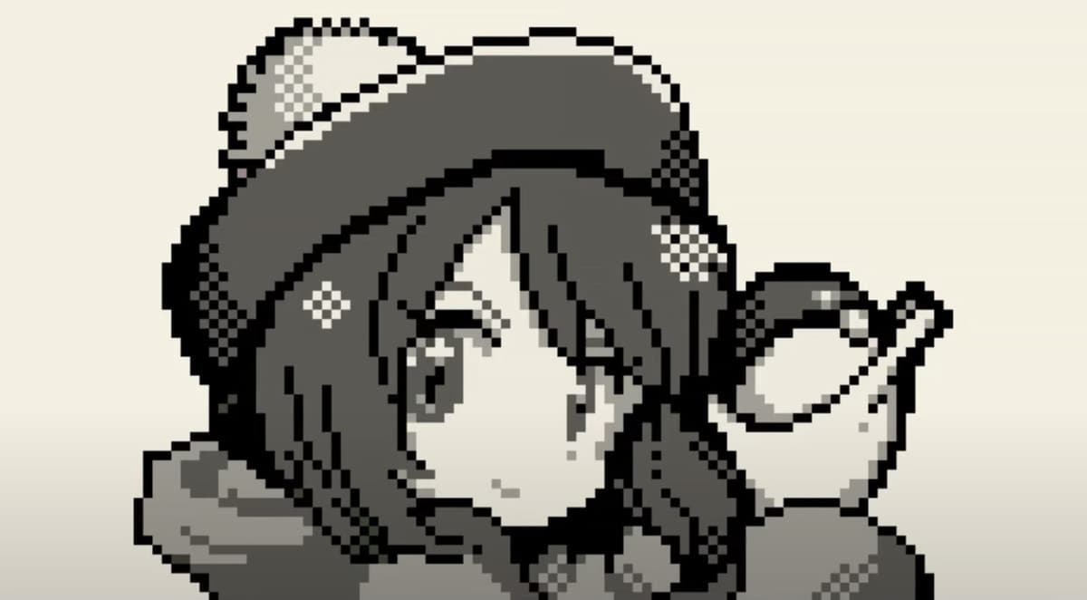 Screenshot of Sword & Shield protagonist Gloria in Game Boy style by YouTuber ハヤテ京雲寺.