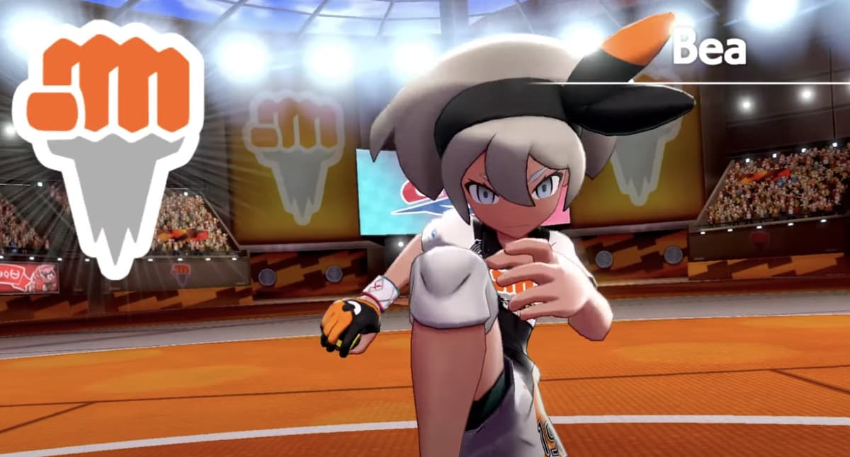 Screenshot of Pokemon Sword Gym Leader Bea.