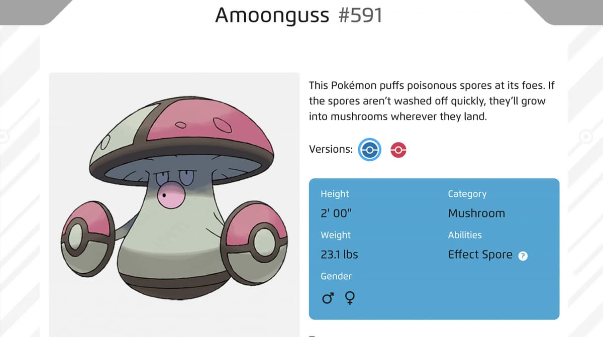 Pokemon Pokedex entry for Amoonguss screenshot.