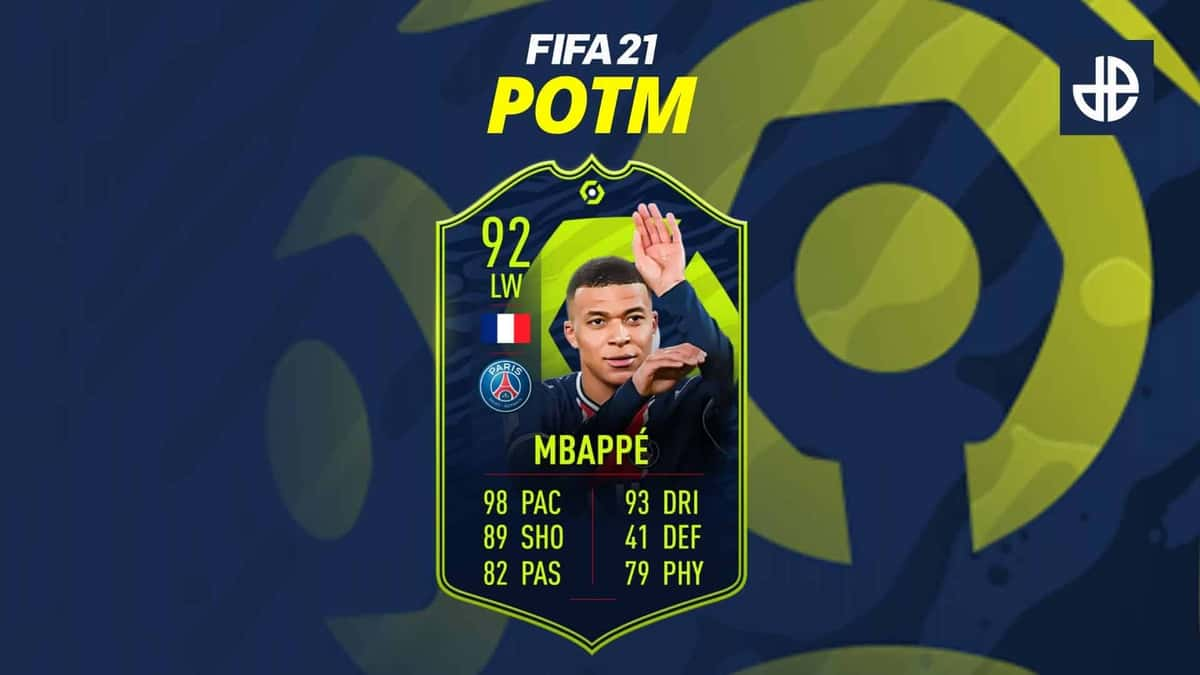 Kylian Mbappe Ligue 1 POTM card SBC in FIFA 21