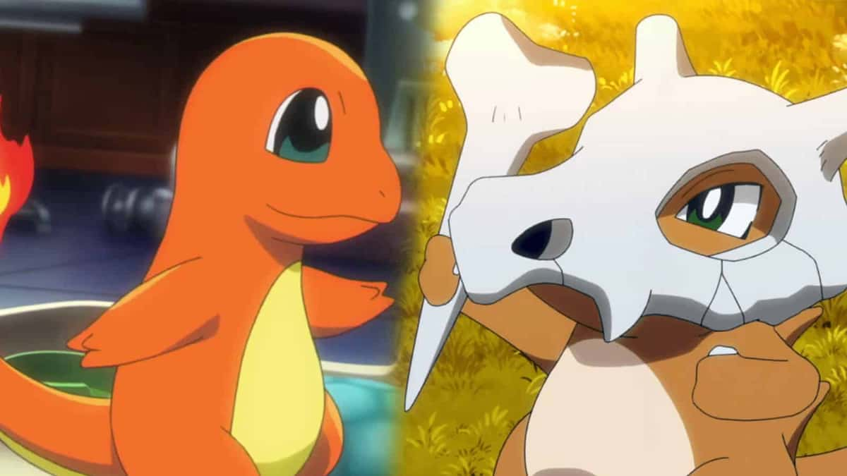 Screenshot of Charmander next to Cubone in Pokemon anime.