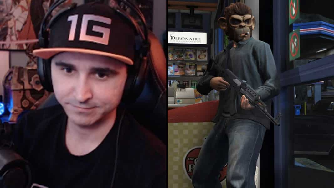 Summit1g looking at his camera with a GTA character