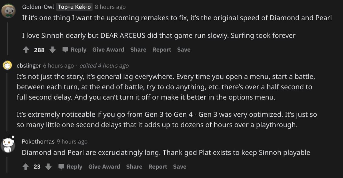 Screenshot of Pokemon fans revealing biggest issue they want fixed in Brilliant Diamond & Shining Pearl.