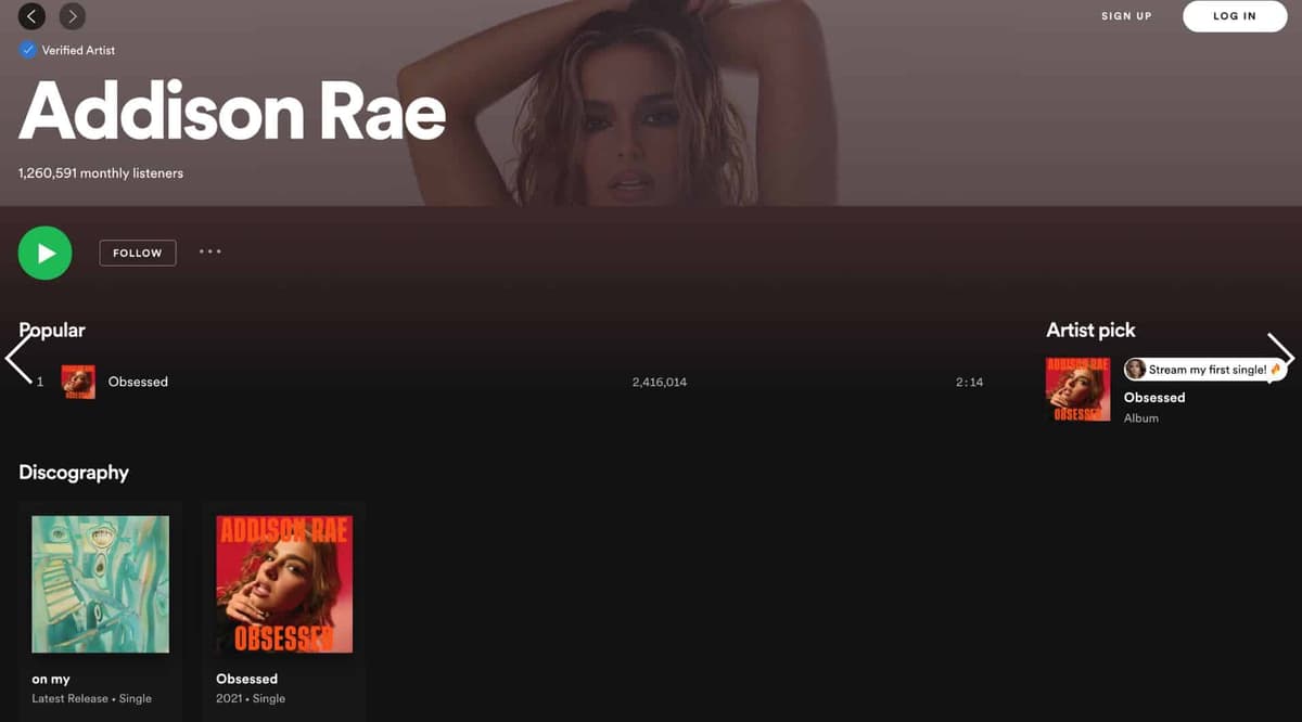 Addison Rae spotify mixup