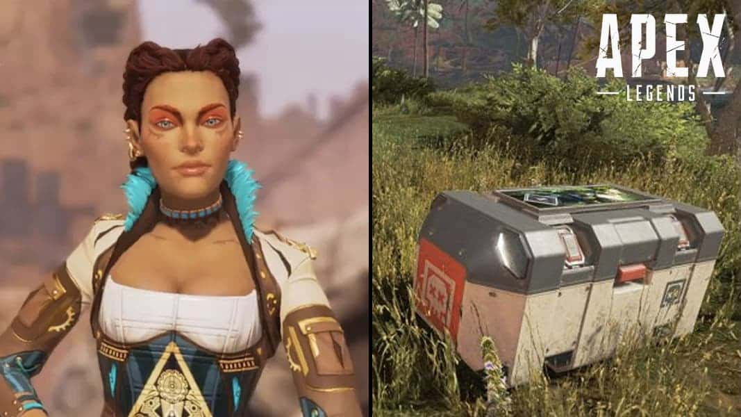 Loba and a death box in Apex Legends