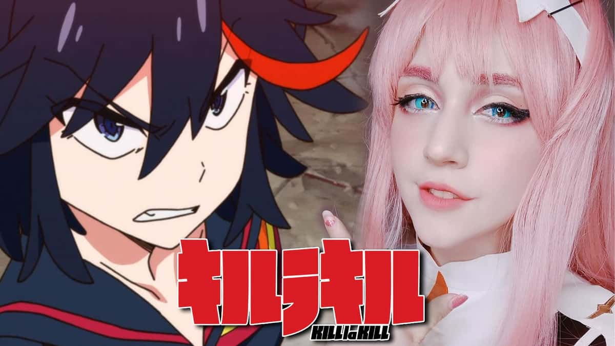 Screenshot of Ryuko Matoi from Kill la Kill anime next to cosplayer.