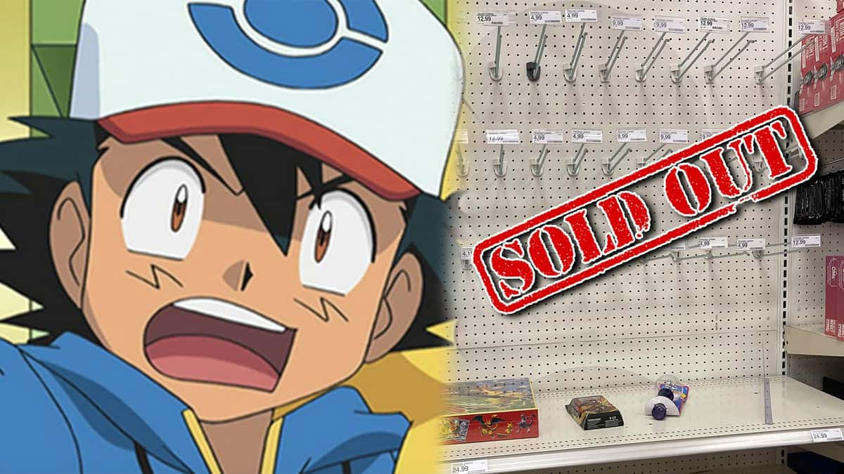 Screenshot of Ash Ketchum next to Sold out Target shelves