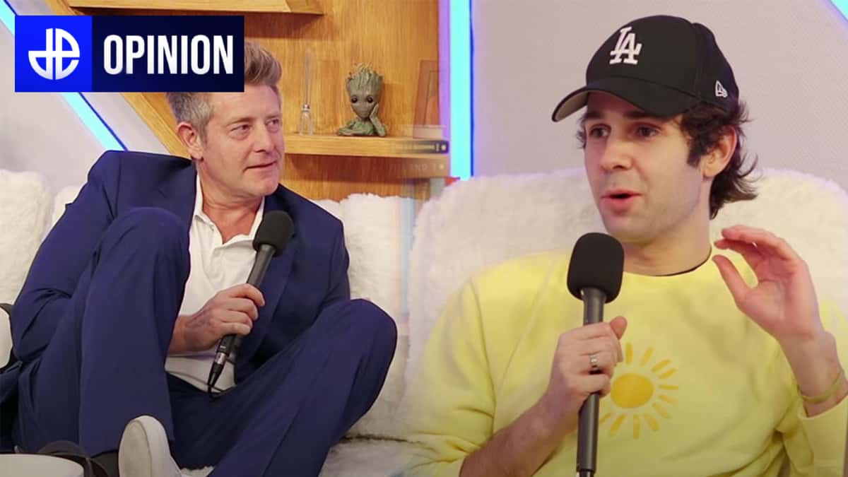 Opinion overlay over Jason Nash and David Dobrik on VIEWS podcast