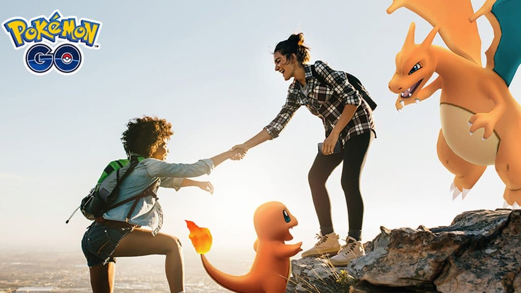 Screenshot of Pokemon Go Referral Program Promotional featuring Charizard.