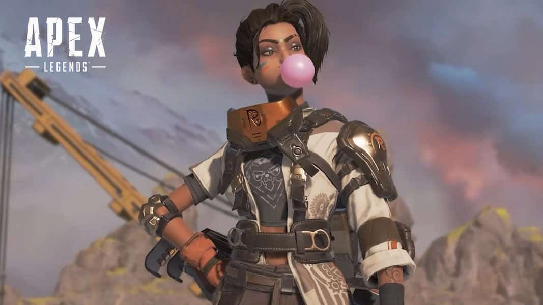 Rampart in Apex Legends blowing bubble gum