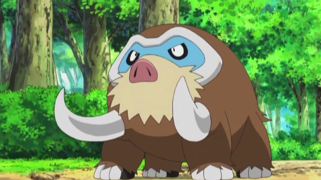 Dawn's Mamoswine preparing to attack in Pokemon DIamond and Pearl anime.