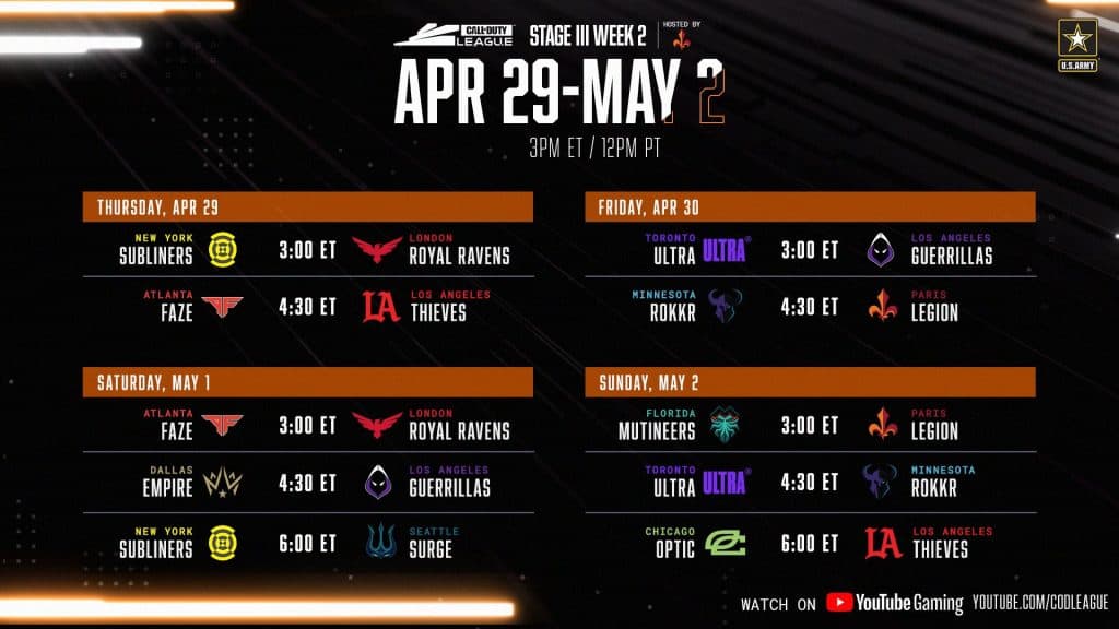 CDL Stage 3 Week 2 schedule