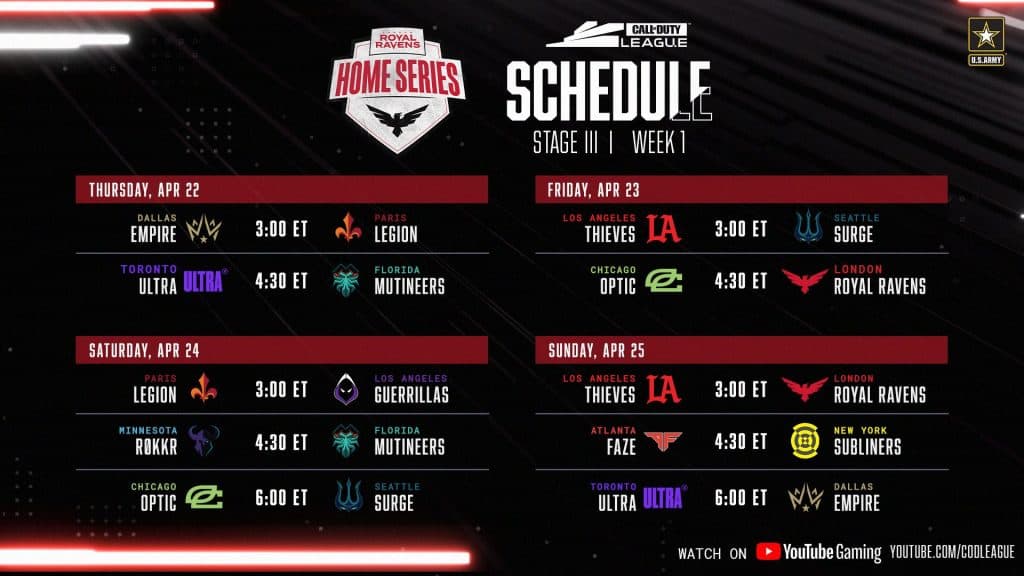 CDL Stage 2 Week 1 schedule