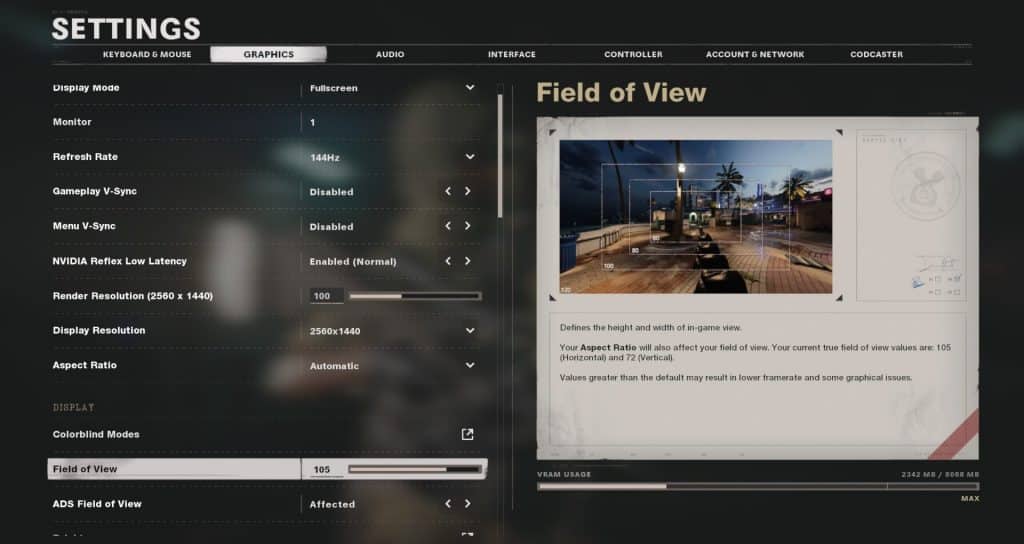 FOV slider in Black Ops Cold War