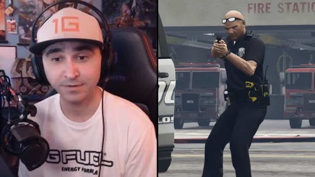 Summit1g and a GTA RP cop holding a gun