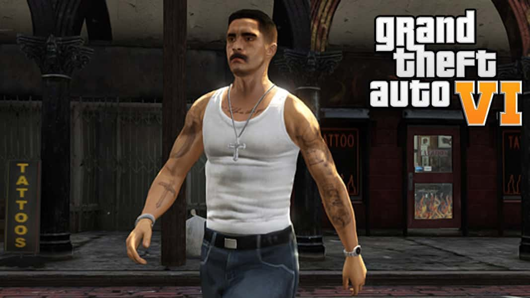 GTA 5 charatcer outside tattoo shop