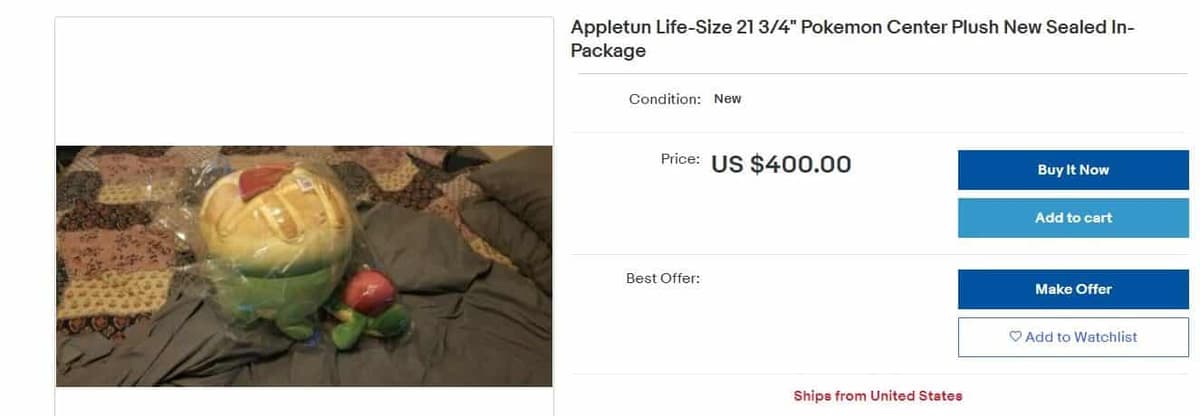 Pokemon Appletun Plush selling on Ebay