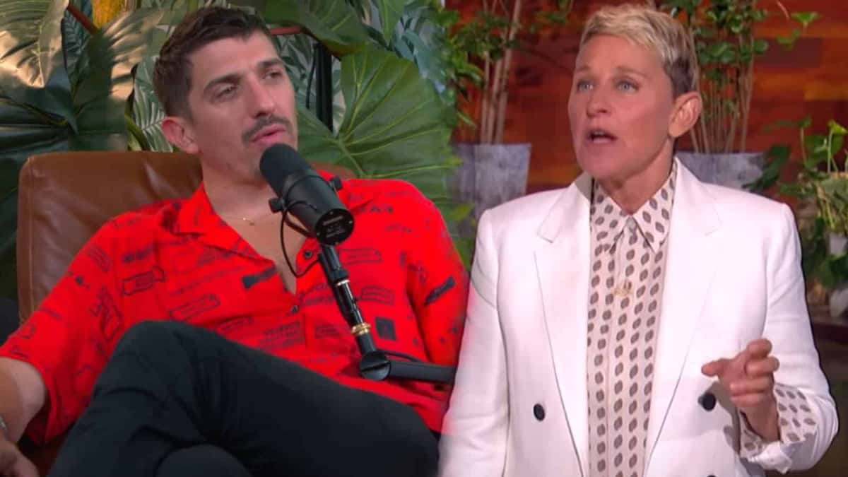 Andrew Schulz next to Ellen DeGeneres