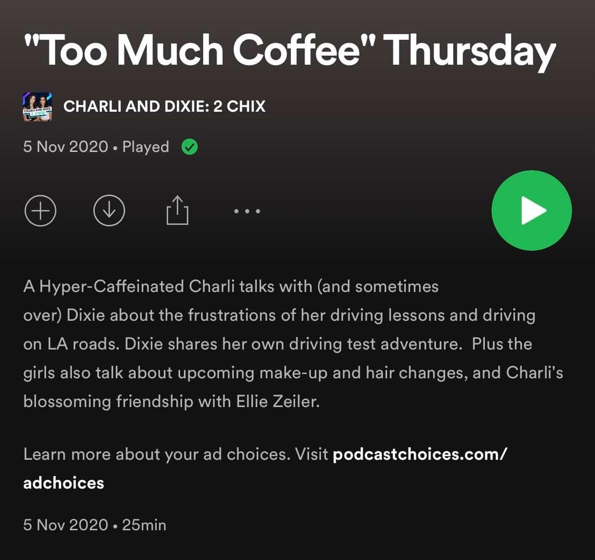 Description of Charli and Dixie D'Amelio's podcast 2 Chix